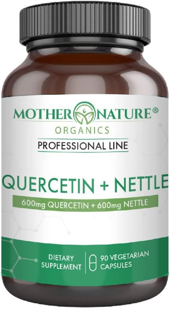 Quercetin 600mg & Nettle 600mg - Natural Flavonoids Supplement for sæsonirritanter, immunrespons, sund aldring og lang levetid - Non Drowsy, Non GMO, Vegan - (90 kapsler)