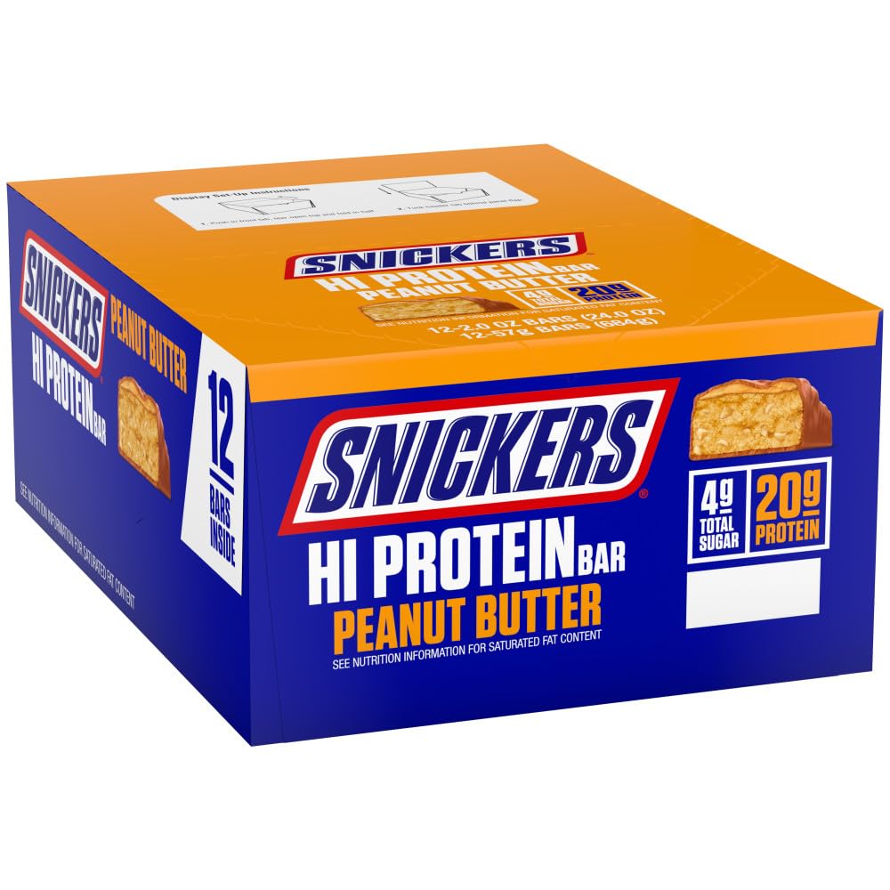 SNICKERS Hi Protein Bar - Peanut Butter & Caramel, 2.0 oz, Pack of 12, High Protein, Sund for voksne