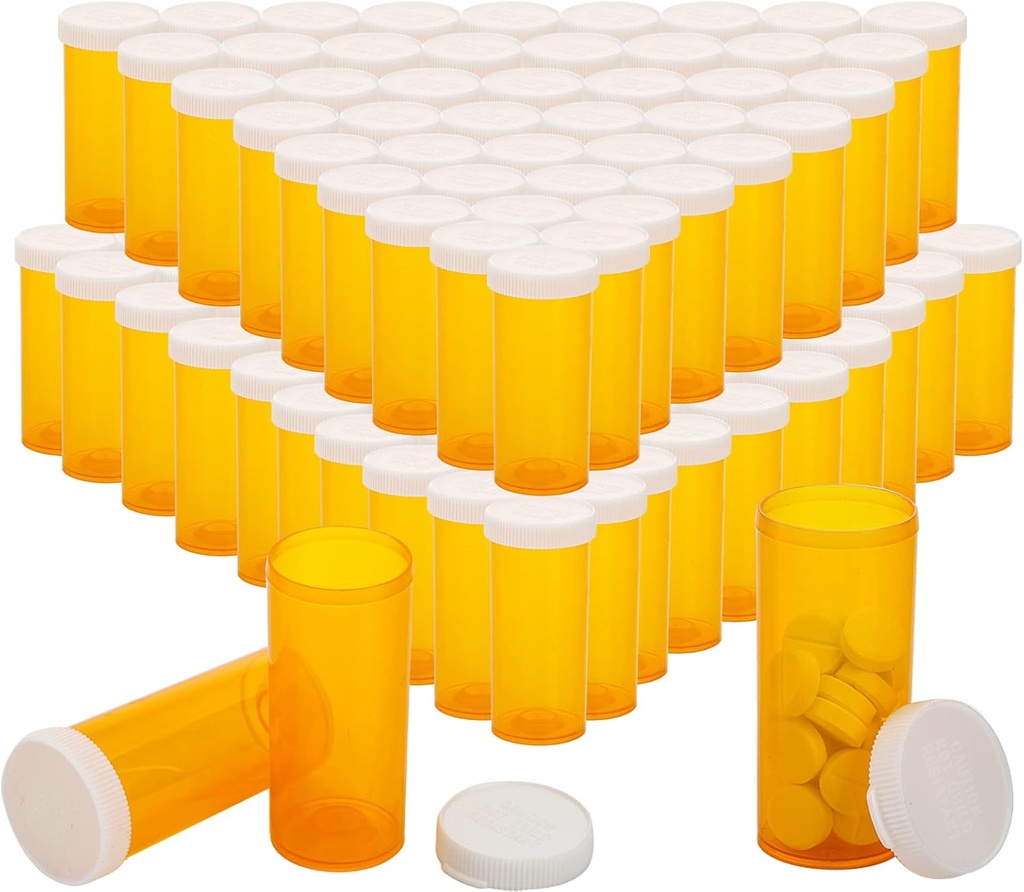 SOUJOY 100 Pack Tomme Pile Flasker, 8 Dramer receptpligtig medicin Hætteglas med Caps, Multi-Use Medicine Container til Pill, Håndværk, slik, Kosttilskud og mere