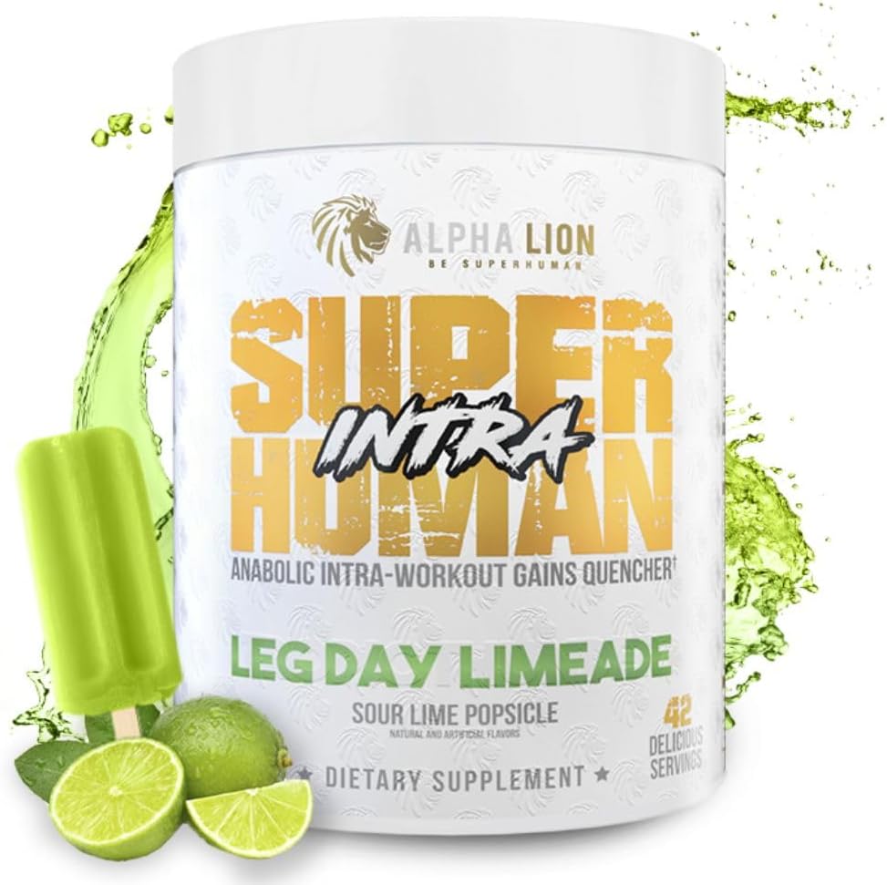 LEONA LION Superhuman Intra Workout Pulver til mænd og kvinder, Aminosyrer drikke, Muskel Inddrivelse Supplement, BCAA pulver, Elektrolyter & Hydration Mix (42 Servering, Lime Flavor)