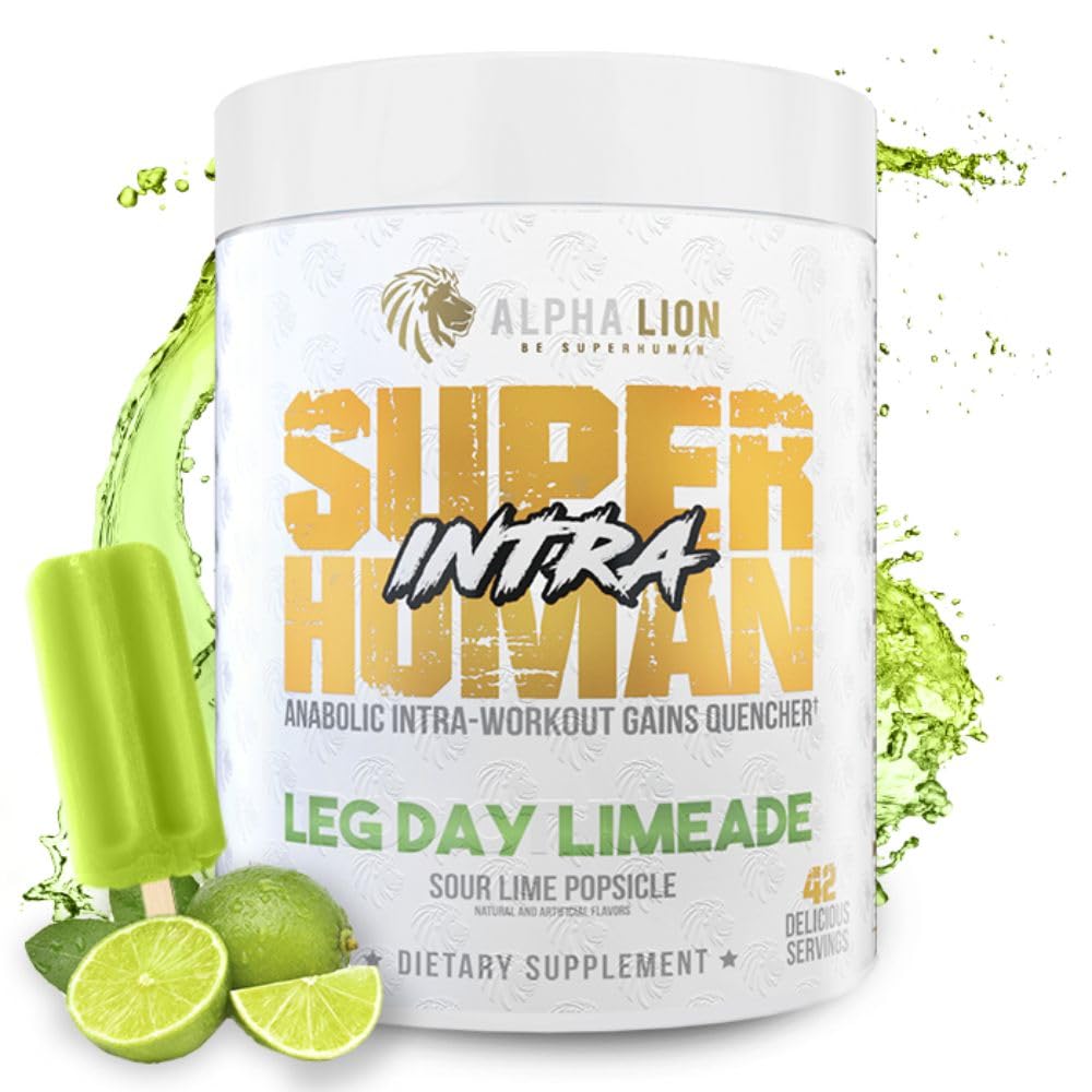 LEONA LION Superhuman Intra Workout Pulver til mænd og kvinder, Aminosyrer drikke, Muskel Inddrivelse Supplement, BCAA pulver, Elektrolyter & Hydration Mix (42 Servering, Lime Flavor)