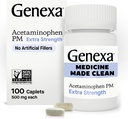 Genexa Clean Acetaminophen PM 500mg Extra Strength, Dye Free Pain Reliever, Nighttime Sleep Aid, Feber Reducer, 0% kunstige tilsætningsstoffer, Relieves Hovedpine, Backache, Mindre Gigt Smerte, 100 tabletter