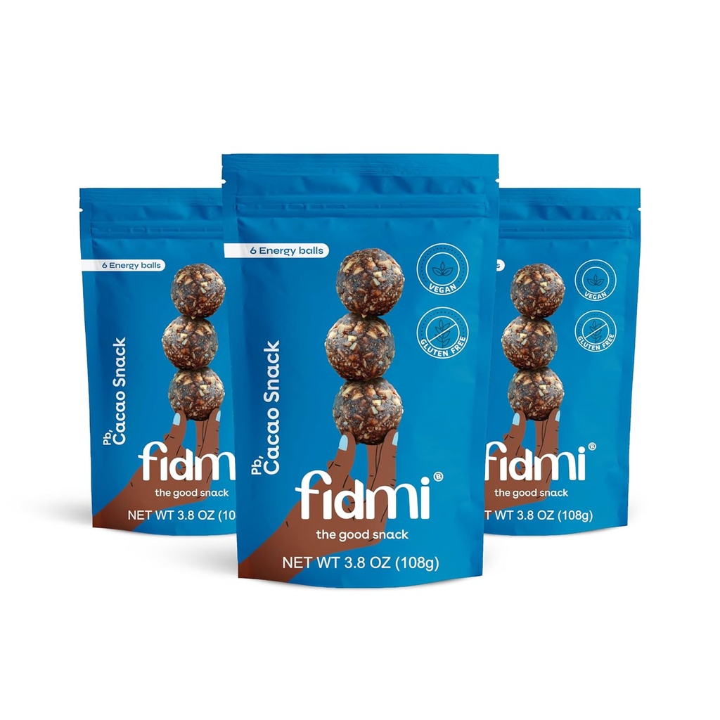 Fidmi Snack Protein Energy Balls Cacao Note 124; VEGAN - Gluten Free - Plant Based - Superfood (Cacao) - Alle naturlige ingredienser - Snack Size Bites 3,8 oz (3 tæller)