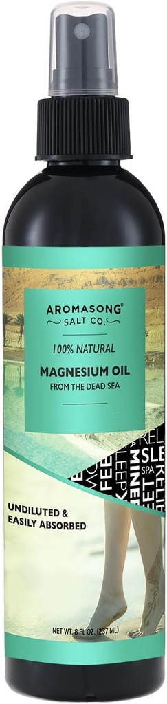 Aromasong Magnesium Spray - Extra Strength (23 mg i hver spritz) 8 Oz Refill Flaske, Natural og Pure Magnesium Oil Spray - Made in the USA - for ben discomfort og fremmer en rolig søvn