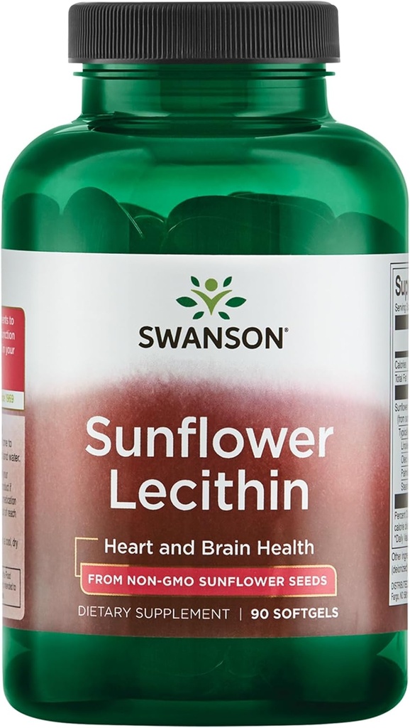 Swanson Sunflower Lecithin - Herbal supplement fremme sund hjerne funktion - Naturlig formel støtte hjerte sundhed & sund Lipid balance - (90 Softgels, 1200mg Hver)