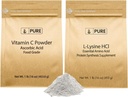 PURE ORIGINAL INGREDIENSER L- Lysin HCI og Vitamn C Powder Bundle, 1 LB Hver, Non-GMO, Gluten Free, Kosttilskud