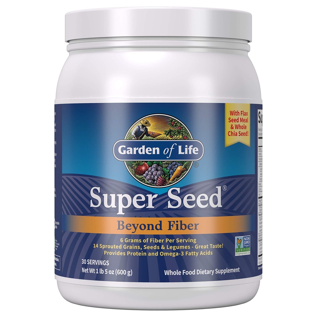 Livets Have Super Seed - Vegetarisk hel fødevare fibre tillæg med protein og Omega 3, 5oz (600g) Pulver