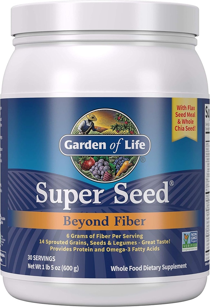 Livets Have Super Seed - Vegetarisk hel fødevare fibre tillæg med protein og Omega 3, 5oz (600g) Pulver