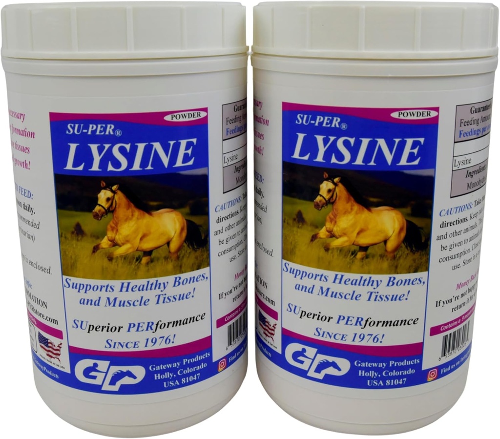SU- PER Lysin supplement til heste - understøtter sunde knogler og muskelvæv - Equine Essential Aminosyre - 2,5 Pund, (2 Pack)