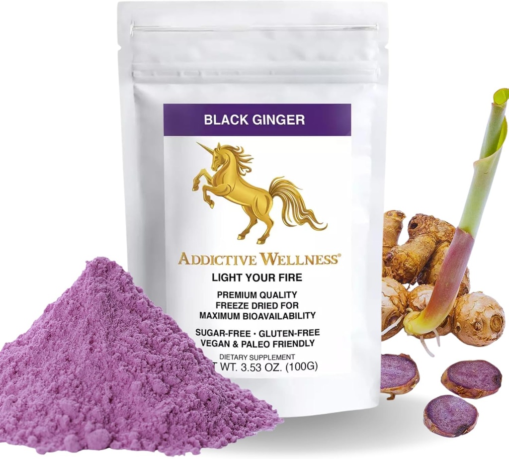 Addictive Wellness Thai Black Ginger til mænd, Thai Black Ginger supplement til støtte energi Metabolisme, Endurance & Performance, Fryse Tørret Black Ginger Powder, 100 Bedste, Vegan & Paleo