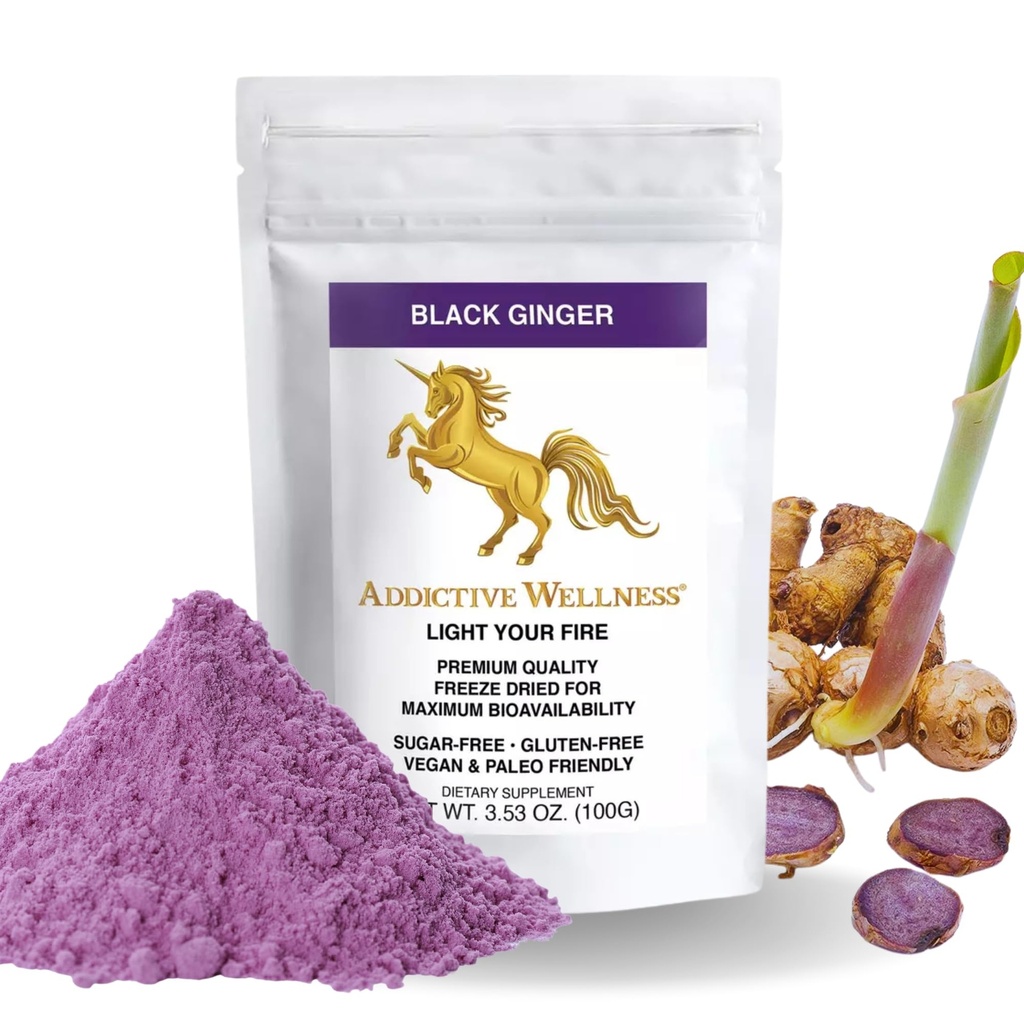 Addictive Wellness Thai Black Ginger til mænd, Thai Black Ginger supplement til støtte energi Metabolisme, Endurance & Performance, Fryse Tørret Black Ginger Powder, 100 Bedste, Vegan & Paleo