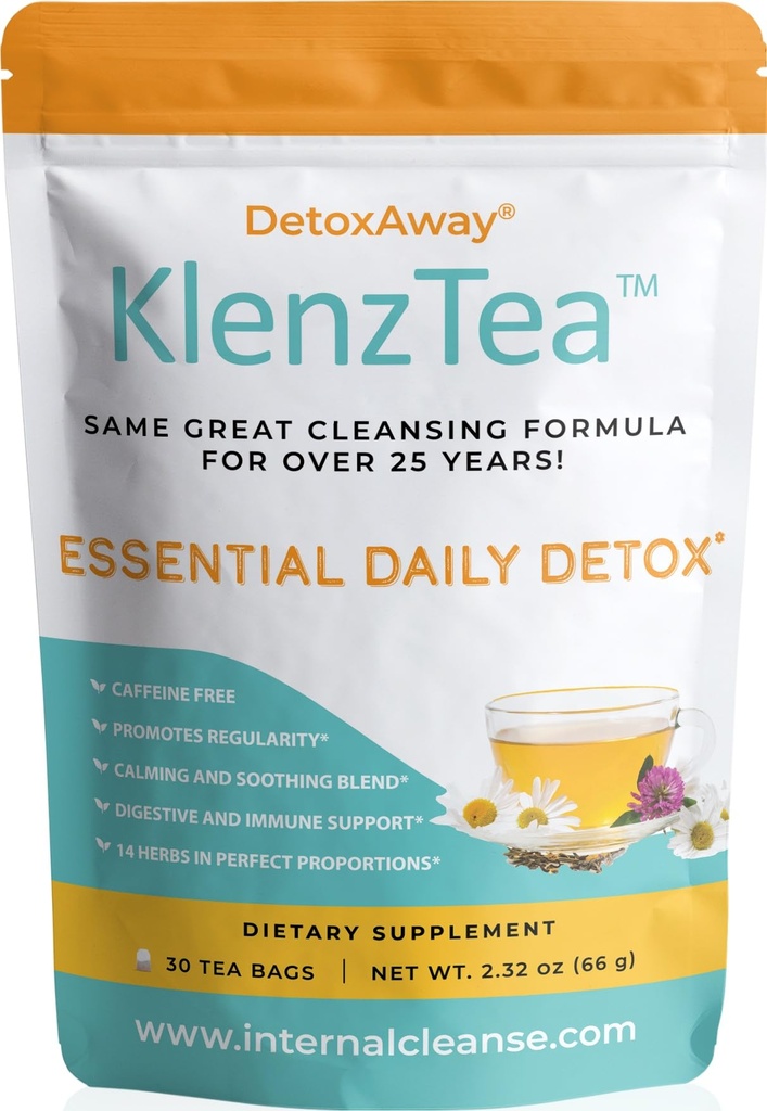 KlenzTea ™ - DetoxAway ® din lever, Lymph, Colon & nyre med 14 Carefelly- Udvalgte ingredienser. (30 Tea Tasker)