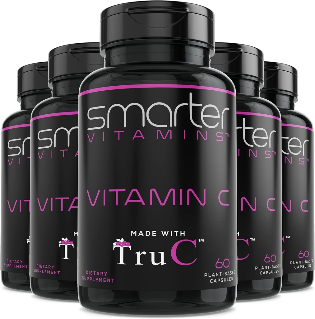 (5 Pack) Raw Hel Food Vitamin C fra bær, Premium Antioxidanter, Bioflavonoider & Polyphenoler, 300 Veganske kapsler