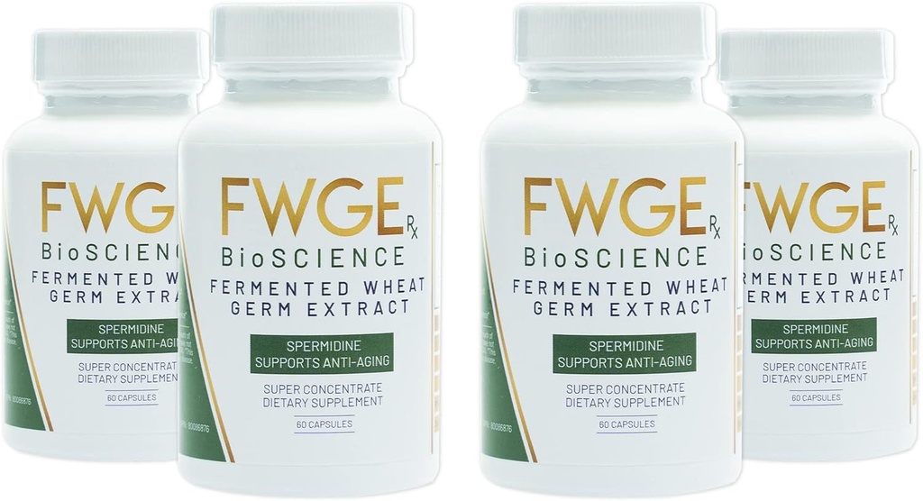 Spermidine Longevity and Cellular Health - Gæret hvede Germ Extract, Autophagy Inducer, Holistisk, Non- GMO, Gluten- fri, Sukkerfri, Vegan, Antioxidant, Natural, 240 Kapsler (4 flasker)