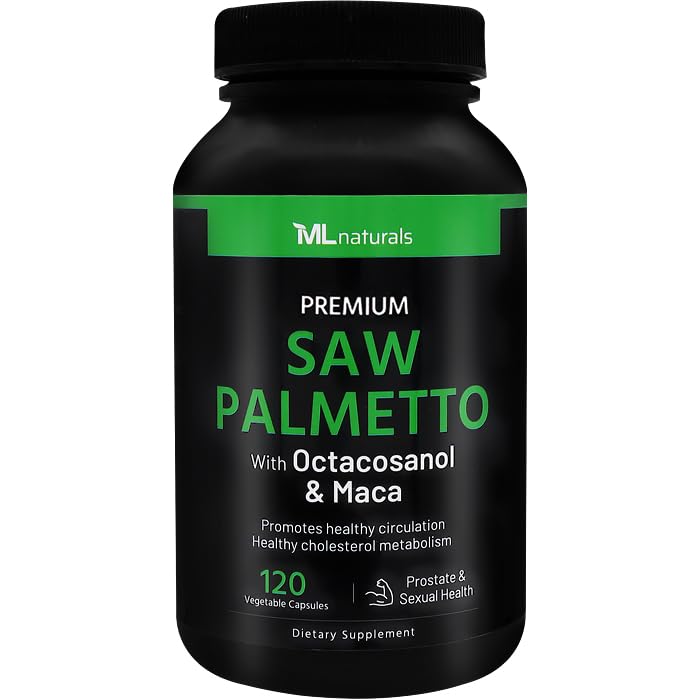ML Naturals Saw Palmetto 1000 mg 120 Vegankapsler. 3 i 1. Premium kvalitet med Octacosanol & Maca. Prostata, Urinary Health, Circulatory Health, Natural Energizer, NSF- Certified & cGMP- Compliant