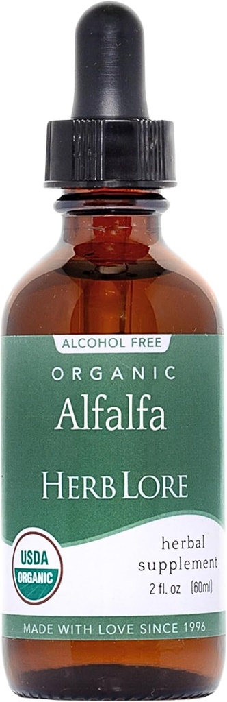 Herb Lore Organic Alfalfa Leaf Tinktur - Alkohol Free Liquid Herbal Support Drops til Graviditet, Amning & Samlet Wellness (2 fl oz)