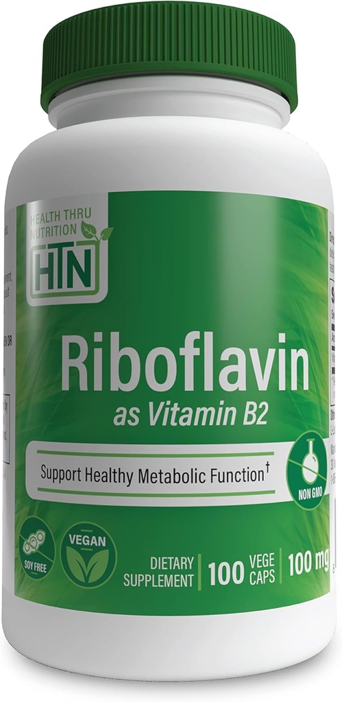 Health Thru Nutrition Riboflavin 100mg Vitamin B2 100 Vegecaps Name 124; Understøtter sund energi Metabolic Funktion & Nervesystemet
