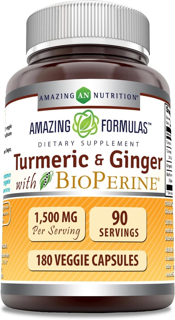 Amazing Formulas Gurkemeje Curcumin & Ingefær med BioPerine Supplementet 124; 1500 Mg Per Serving Medic124; 180 Veggie Kapsler 124; Non- GMO Medic124; Gluten Free Medical 124; Lavet i USA Medical 124; Ideel til vegetarer