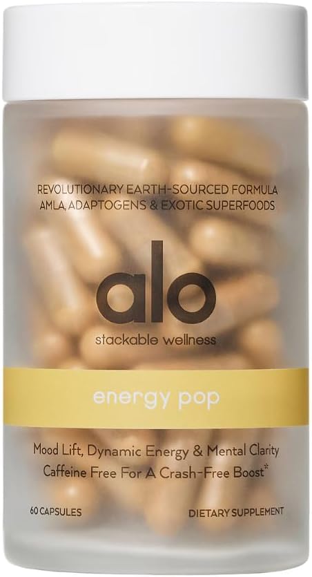 Alo Yoga Energy Pop - Coffein- Free Energy Boost med Riboflavin, Niacin & ENXTRA; Forbedrer fokus, Mood & Produktivitet, (60 kapsler)