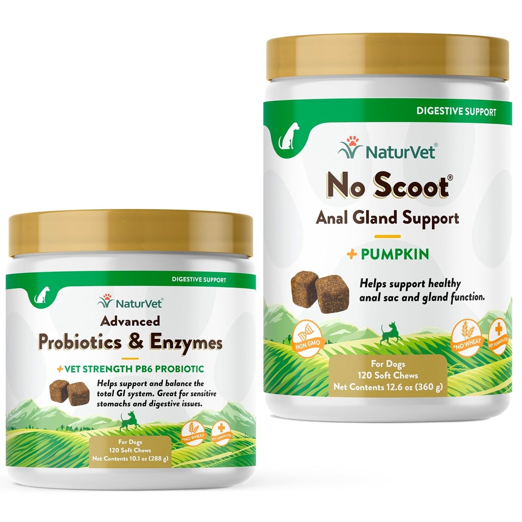 NaturVet Advanced Probiotika, Sunde enzymer og PB6 Probiotiske supplement til dine hunde Mave, 120 bløde tykkere og ingen Scoot for hunde - 120 bløde tykkere - Understøtter sund anal Gland & tarm funktion