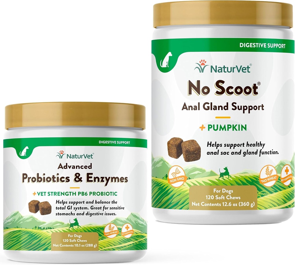 NaturVet Advanced Probiotika, Sunde enzymer og PB6 Probiotiske supplement til dine hunde Mave, 120 bløde tykkere og ingen Scoot for hunde - 120 bløde tykkere - Understøtter sund anal Gland & tarm funktion