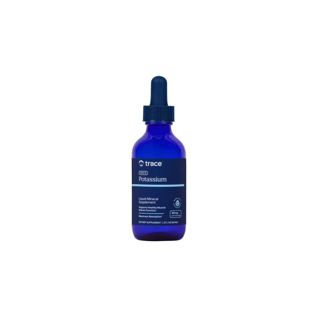 Trace Minerals Ionic Kalium - Flydende Kalium supplement til sund hjerne & muskelfunktion - Nerve support - Easy Absorption - Vegan - Non- GMO - Unflavored - 2 fl oz (32 Servere)