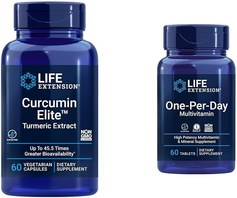 Life Extension Curcumin Elite Turmerisk Uddrag, fremmer en sund inflammatorisk respons & One- Per- Day Multivitamin - Pakket med over 25 vitaminer