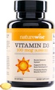 NatureWise Vitamin D3 400MIU (100 mcg) 200- Day Supply for immunforsvar, sund muskelfunktion, og ben sundhed - non-GMO, Gluten Free in Organic Extra Virgin Olivenolie, (Mini Softgel), 200 Greve