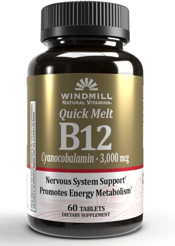 Windmill B- 12 3000 mcg Quick Melt Tablets 60 Hver (pakke med 2)