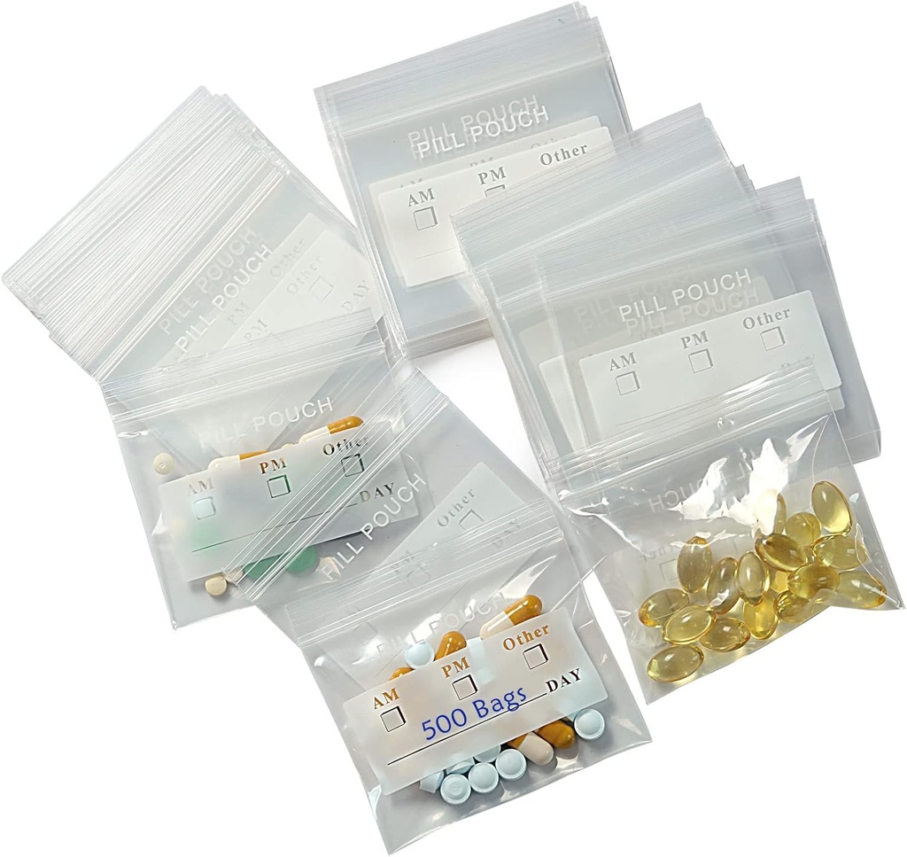 500 Pakninger 6 Mil Sturdy Pill Tasker BPA Gratis Pill Pouches 3 x 2,75 Tommer Bærbar letvægt Handy lille lynlås Plastic poser til rejse Pill Organizer, smykker og små håndværk stykker og let at bruge