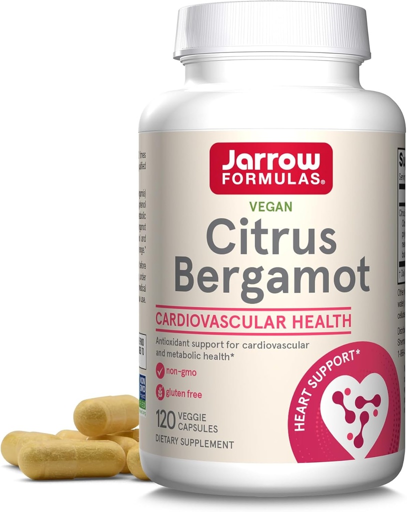 Jarrow Formulas Citrus Bergamot 500 mg - 120 Servere (Veggie Caps) - Antioxidant Support for cardiovaskulær & Metabolic Health - Kosttilskud - Gluten Free - Brug QH- Absorb