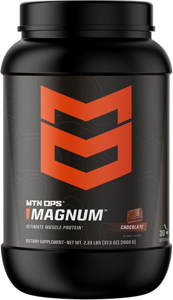 MTN OPS Magnum Chocolate Protein Powder, 23g of Whey Isolate Protein & Milk Protein with BCAA, Zero Sugar & Gluten Free 30- Serving Tub