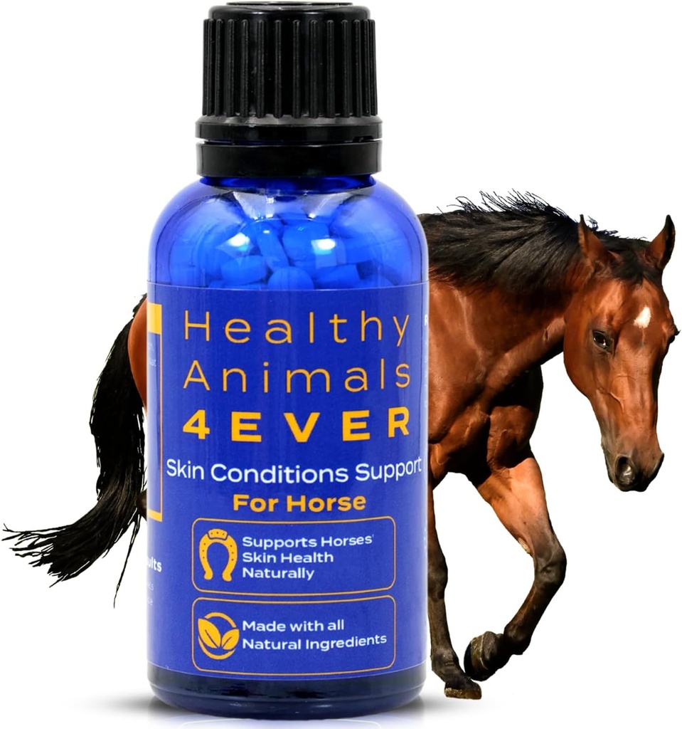 HA4E - Horse Skin Conditions Support - Hjælper med at forebygge dermatitis, Regn Rot & Ringorm - Meget effektiv Natural, Homøopatisk Supplement - 300 Tabletter