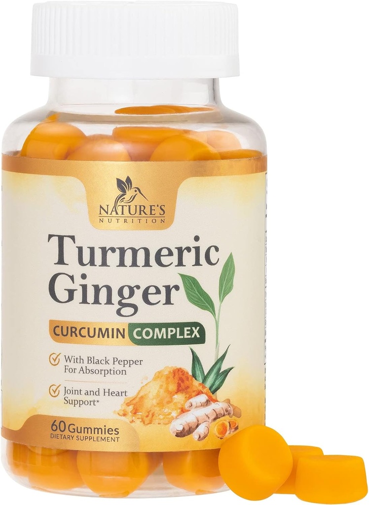 Gurkemeje supplement Gummies - 95% Curcuminoider med gurkemeje & Ginger, Sort Pepper til bedste absorption, Nature 's Vegan fælles støtte, non-GMO, Gluten Free, Tasty Peach Flavor - 60 Gummies