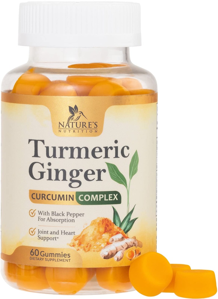 Gurkemeje supplement Gummies - 95% Curcuminoider med gurkemeje & Ginger, Sort Pepper til bedste absorption, Nature 's Vegan fælles støtte, non-GMO, Gluten Free, Tasty Peach Flavor - 60 Gummies