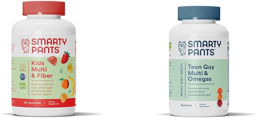 SmartyPants Kids Multivitamin Gummies og Fiber Supplement: Omega 3 Fiskeolie (EPA / DHA) & Teen Guy Multivitamin Gummies: Omega 3 Fiskeolie (EPA / DHA)