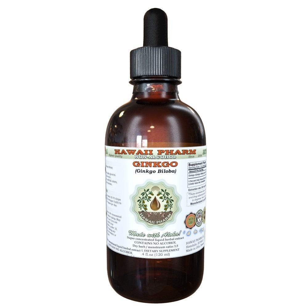 Ginkgo Alkohol- Free Liquid Extract, Organic Ginkgo (Ginkgo Biloba) Tørret Leaf Glycerite Hawaii Pharm Natural Herbal Supplement 4 oz