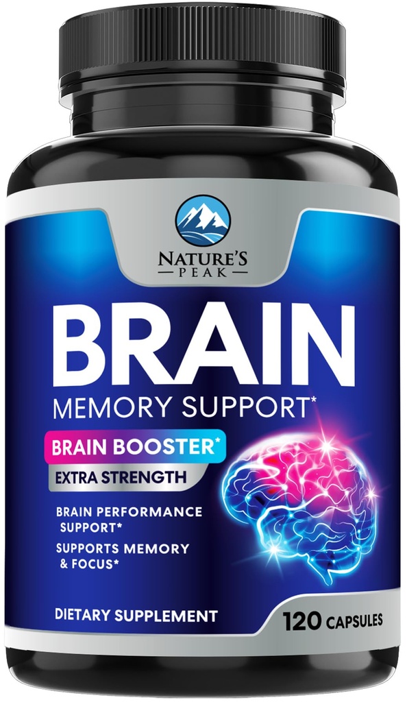 Brain Memory Supplement - 3X Strength Nootropics for Concentration, Clarity & Focus Support - Brain Health Cognitive Vitaminer med Bacopa, Phosphatidylserin & DMAE, Brain Booster Pills, 120 Kapsler