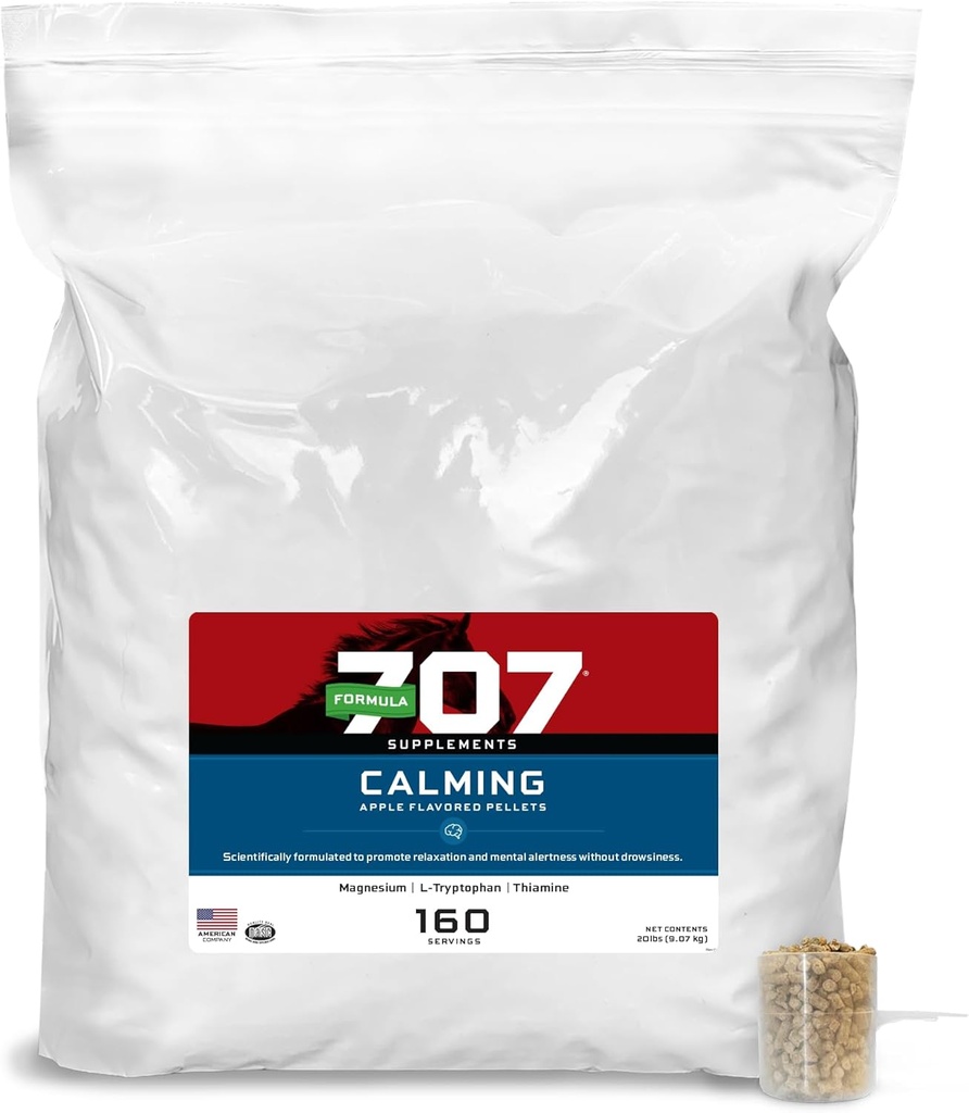 Formel 707 Calming Equine Supplement 20LB Bag - 160 Servering - Angst Relief og forbedret fokus for heste - L- Tryptophan, Thiamin & Magnesium
