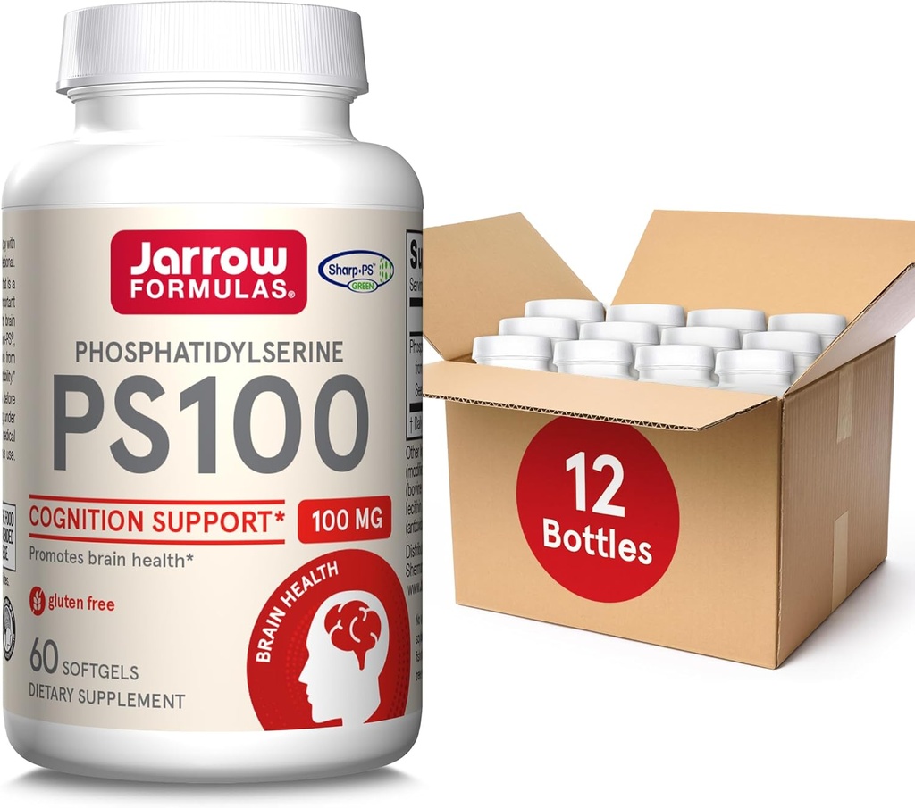 Jarrow Formulas PS100 Phosphatidylserin 100 mg, Kosttilskud til Hjerne Sundhed og Kognition Support, 60 Softgels, 20- 60 Day Supply, Pack of 12