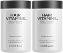 Codeage Hår Vitaminer 10000 mcg Biotin, Keratin, Collagen, Vitamin A, B12, C, D3, E, Zink, gurkemeje, Probiotika, Enzymer, Inositol - hårpleje support - Sunde hår supplement piller - 2 pakker