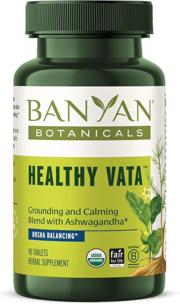 Banyan Botanicals Sund Vata - Organic Herbal Supplement med Ashwagandha, Shatavari & andre ayurvedic urter til rolig og afbalanceret velvære * - 90 tabletter - ikke-GMO bæredygtigt syret Vegan