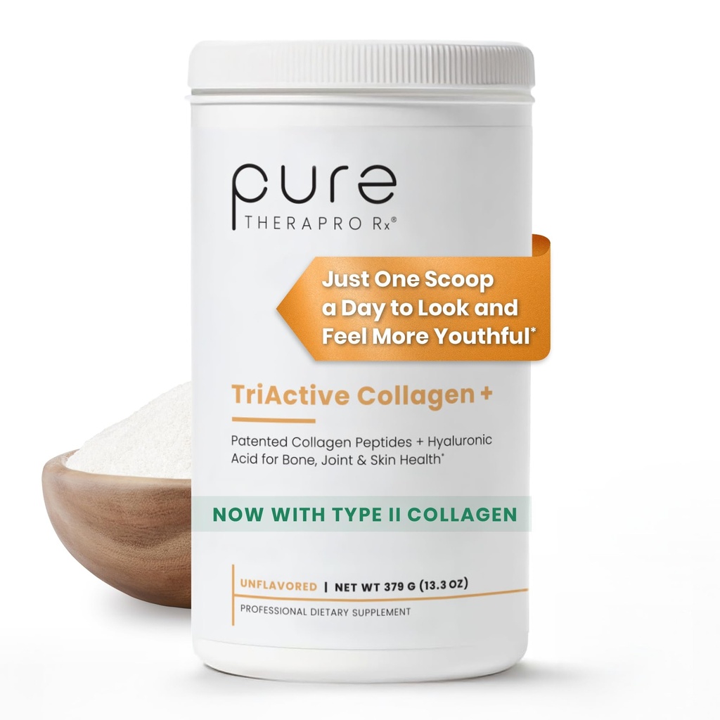 Pure Therapro Rx TriActive Collagen Plus, Collagen pulver til hår, hud, negle, knogler & joints, hydrolyseret Collagen pulver w / Patenteret peptider, Unflavored Multi Collagen protein pulver, 30 Servere