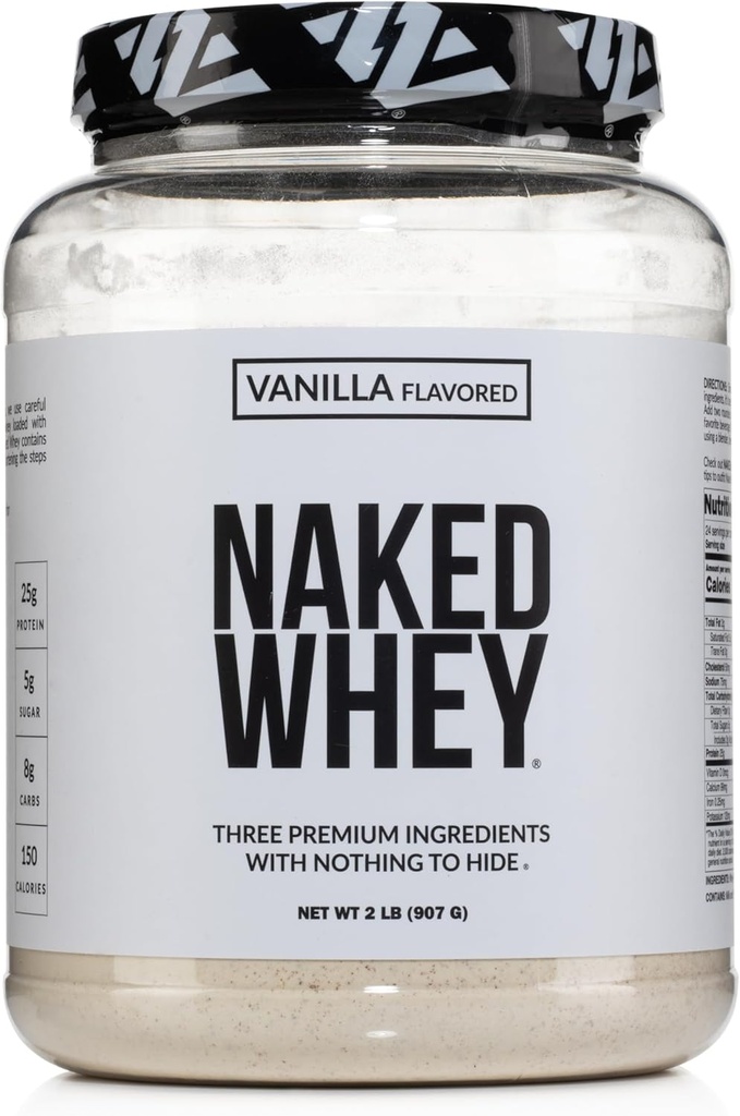 NAKED Whey Vanilla Protein Powder - Kun 3 Ingredienser - Græs Fed Whey Protein Powder, Vanilla Flavor, og Organic Coconut Sugar, Ingen GMO, Ingen Soy, og Gluten Free - 24 Serveringer