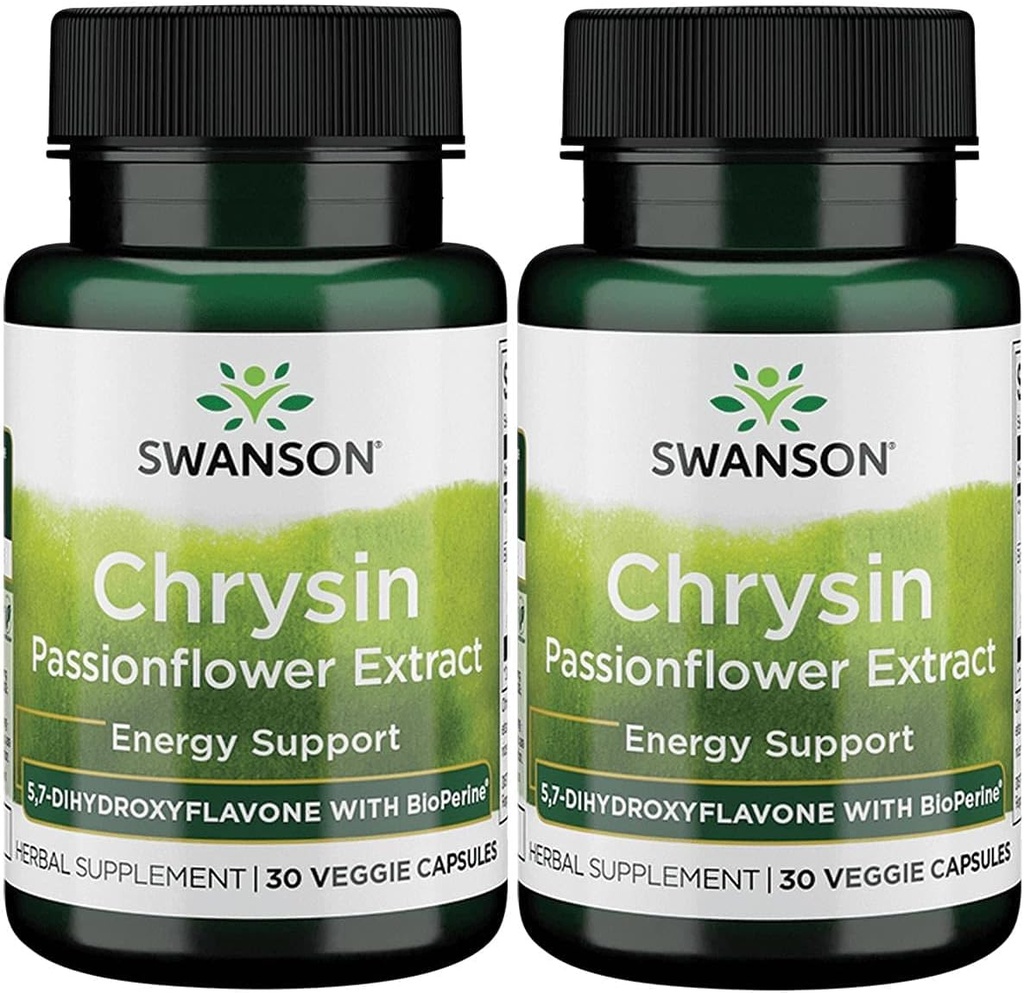 Swanson Chrysin Passionflower Extract - Urtetillæg Fremme af sundhed, Wellness & Fitness - Naturlig formel kan støtte Lean Muscle Vedligeholdelse - (30 Veggie kapsler)