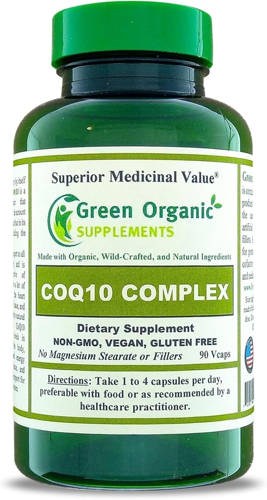 Green Organic Supplements Coq 10 Complex, Ubiquinone, 90 VCs, High Absorbable, Non- GMO, Gluten- Free (Single)
