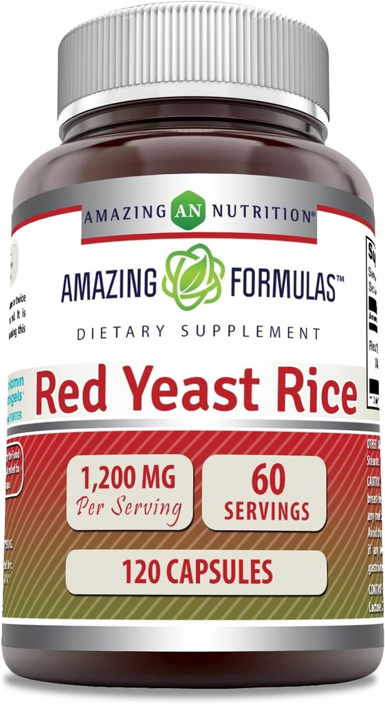 Amazing Formulas Red Yeast Rice 1200mg Per Serving Kapsler Supplement 124; Non- GROMs 124; Gluten Free Measures 124; Lavet i USA (1 pakke, 120 Greve)