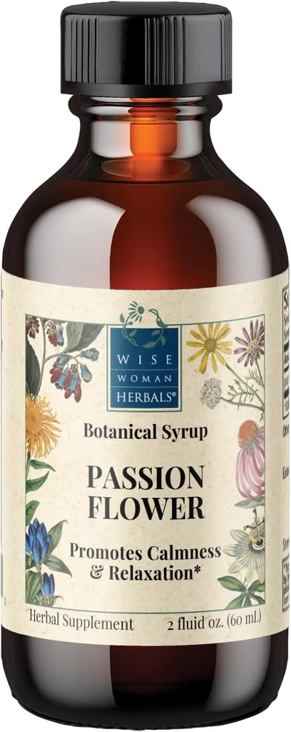 Wise Woman Herbals Passionflower Botanisk Syrup (Tidligere Solid Extract) 4: 1, Alkohol- Free Extra Strength, Sleep Aid, Eases Tension, Understøtter Rolige Mood & Resiful Sleep, Pure Non- GMO, 4 Fl Oz