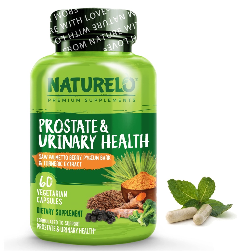 NATURELO prostata & urinveje, Omfattende formel med Saw Palmetto, Pygeum, Tumerisk, Plant Steroler, Broccoli og Lycopene, 60 vegetariske kapsler