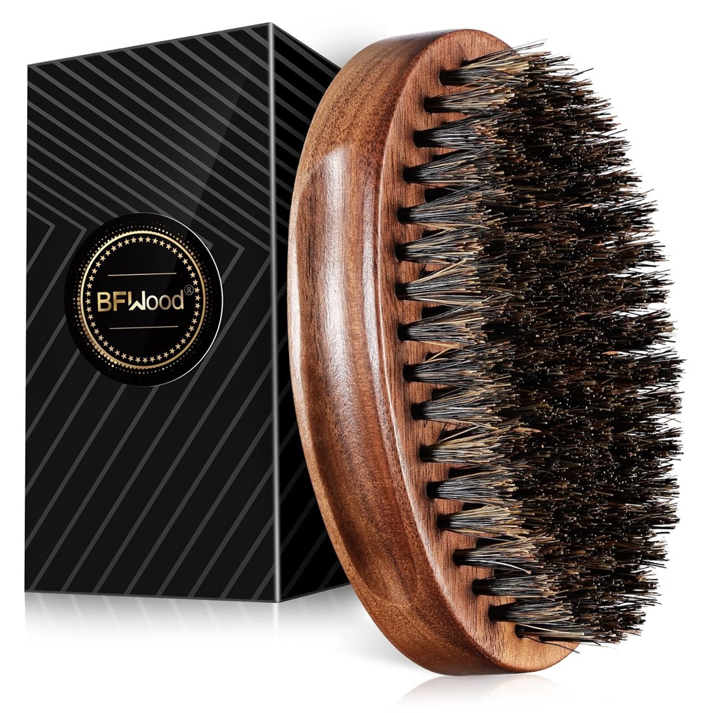 BFWood vildsvin Brittle Beard Brush - Black Wood Walnut Military Style, Herretræ Mustache Brush